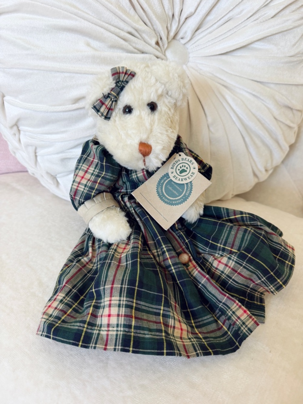 Vintage BOYDS BEARS Plush Girl Teddy Bear 16" Archive Collection Plaid Dress NWT